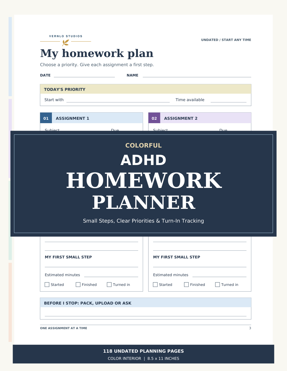 Colorful ADHD Homework Planner book cover
