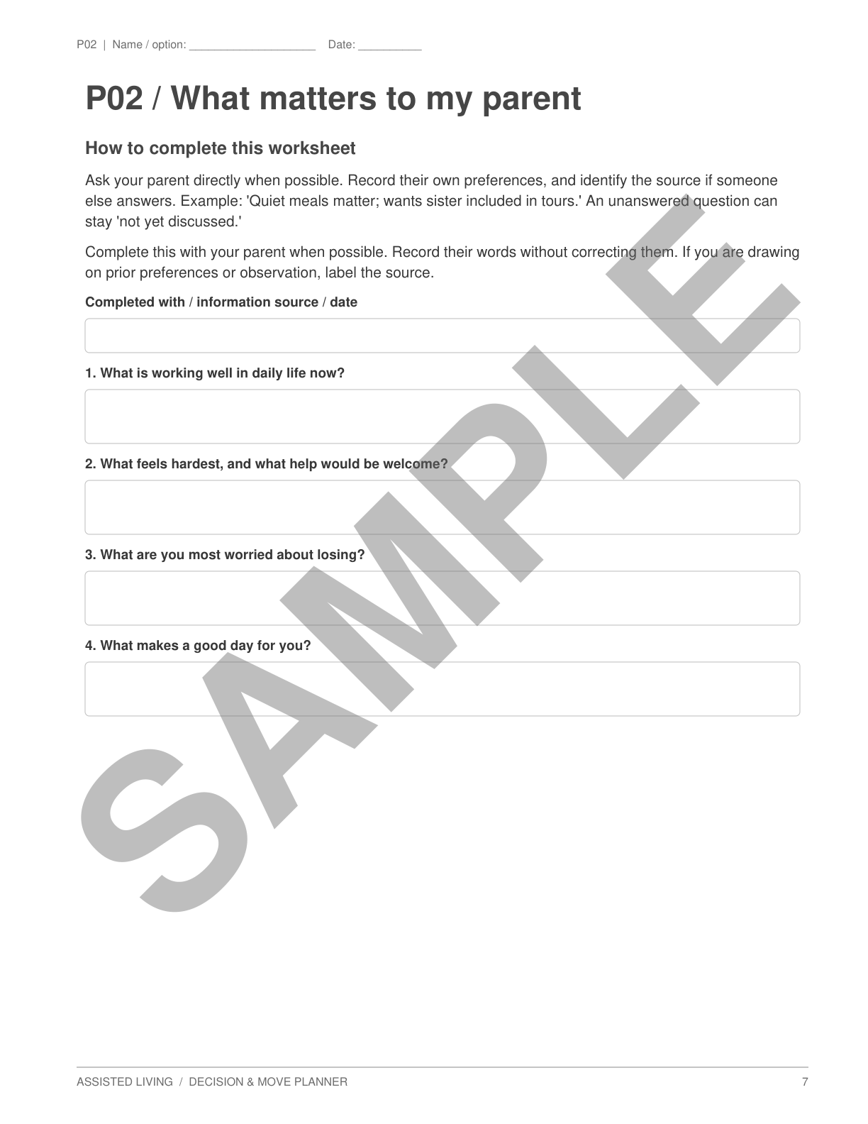 Book page 7 (SAMPLE preview) from Assisted Living Decision & Move Planner