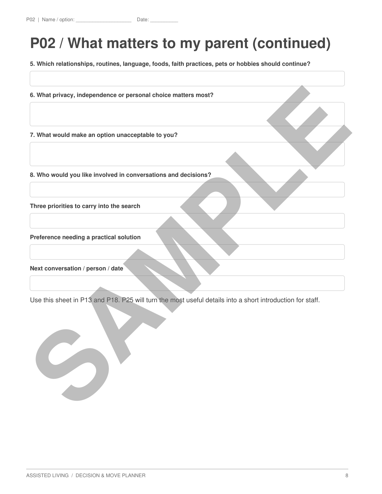 Book page 8 (SAMPLE preview) from Assisted Living Decision & Move Planner
